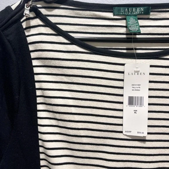 Women's Lauren Ralph Lauren XL /White Black Striped Long Sleeve Shirt Top NWT - Picture 6 of 9
